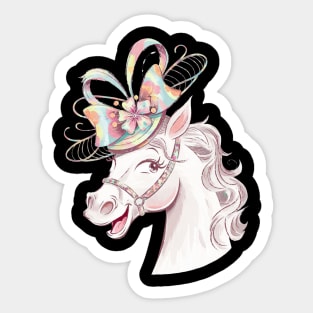 Cute and Funny horse wearing hat of derby party Sticker
